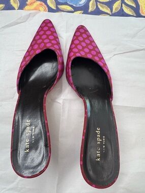Kate Spade Pink and Magenta Polka Dot Pointed-Toe Mules 8.5